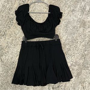 Black Cross Wrap Cropped Top & Skirt Set